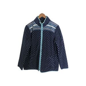 Talbots Fleece Jacket Size XL Navy Fair Isle Full Zip Pockets Mock Neck